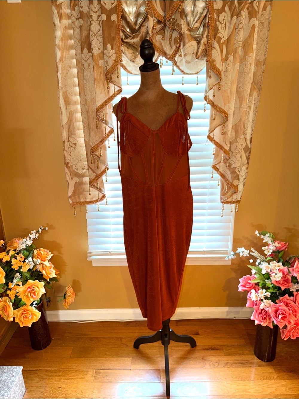 SHEIN Rust Tie-Shoulder Slip Dress Size 3XL